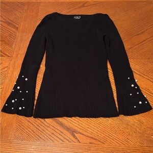 Black Venus Womens Sweater With Pearls Size S Knit Design